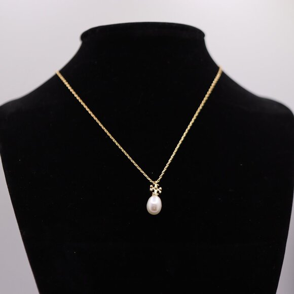 Tory Burch Jewelry - ✨ Tory Burch Pearl Drop Logo Necklace – 16" Gold-Tone